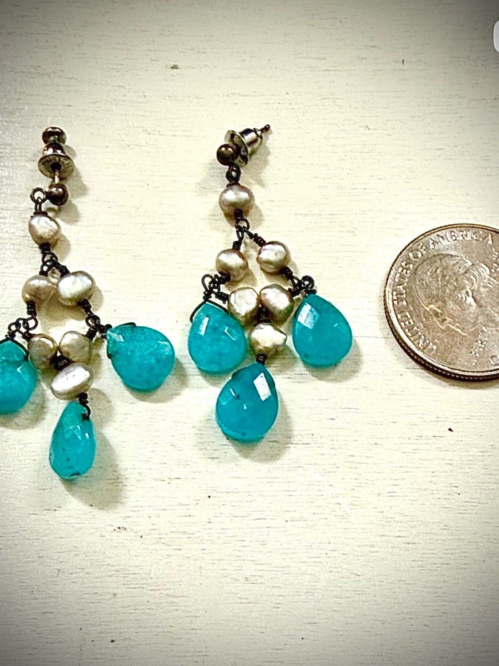 2 pairs of Bohemian Mixed Gemstone Drop Earrings - Turquoise & Purple - Picture 2 of 4